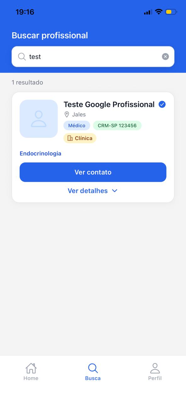 Tela de busca do app Cuidar+